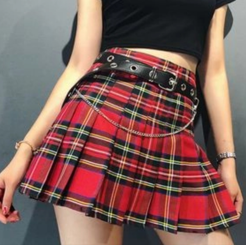 Red Plaid Schoolgirl skirt With Shorts, Extra Small NWT miniskirt